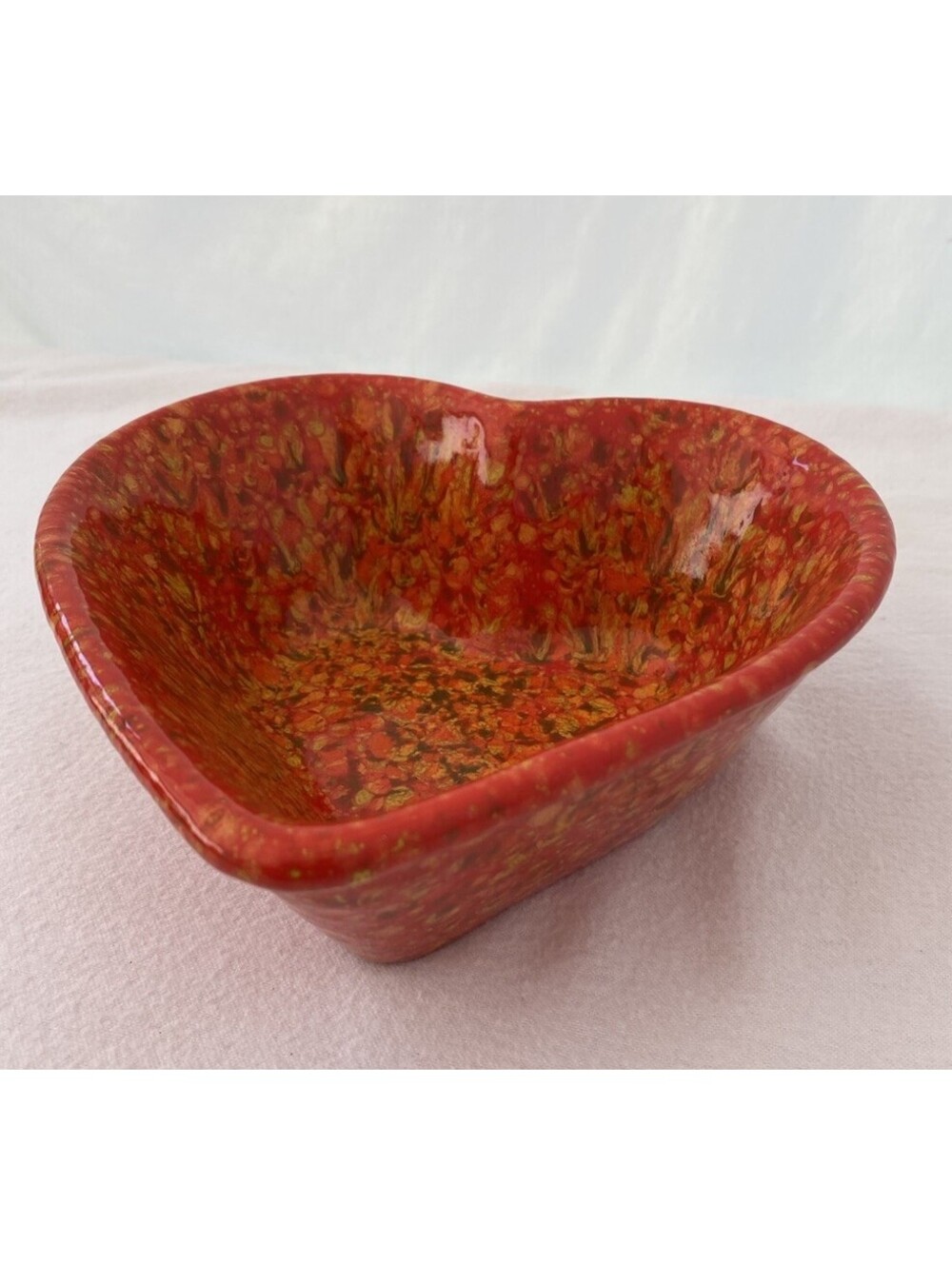 Mid Century Heart Ceramic Orange Splatterware/Speckled Glaze Serving Bowl